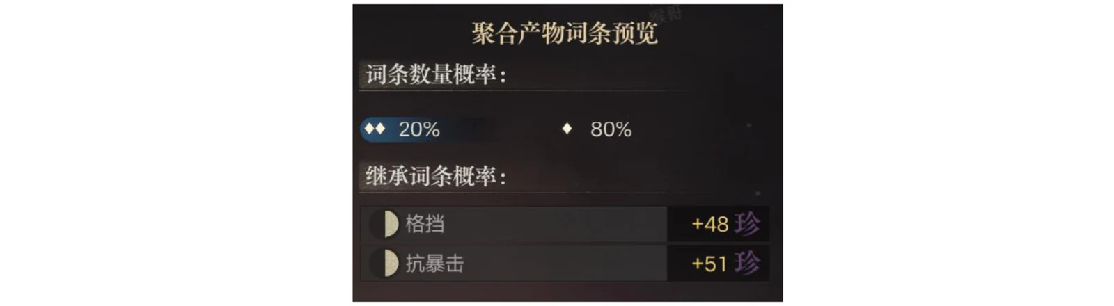 The fusion preview for two 1-star substances, showing a 20% chance to reach 2 stars and 80% to stay at 1 star.