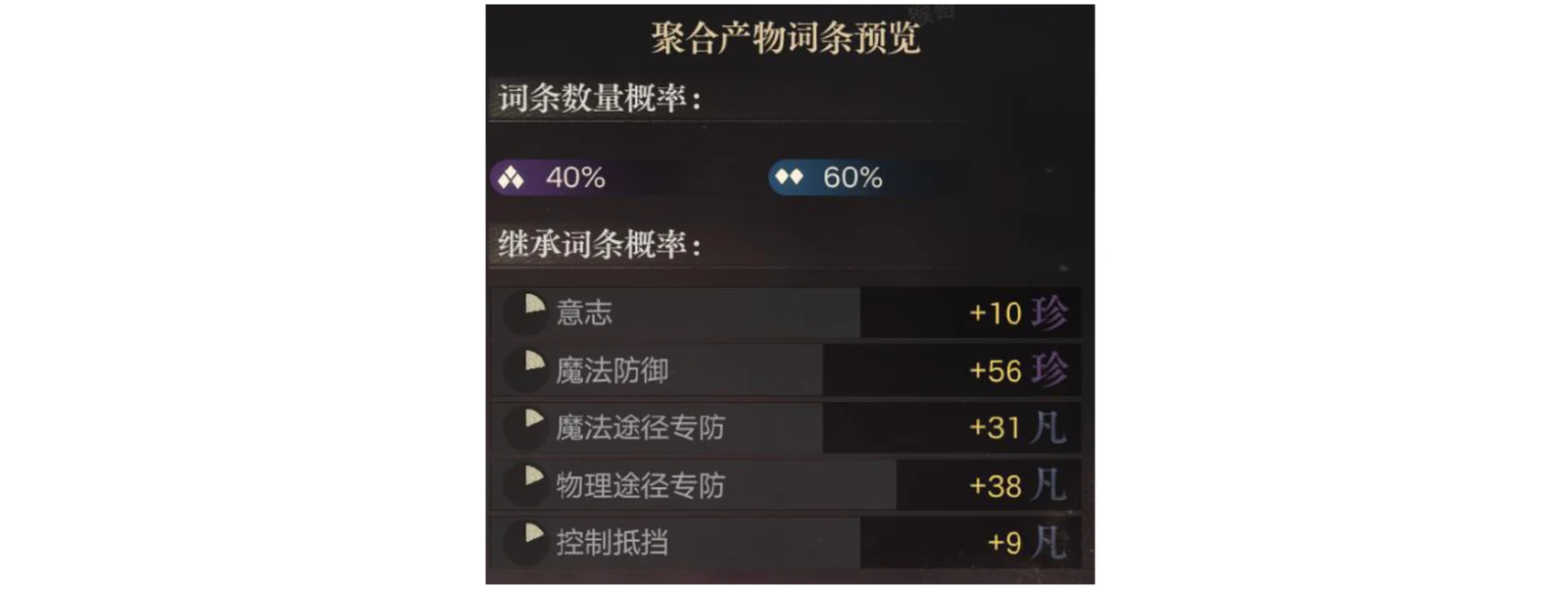 The fusion preview for a 3-star and a 2-star substance, showing 40% to keep 3 stars and 60% to drop to 2.