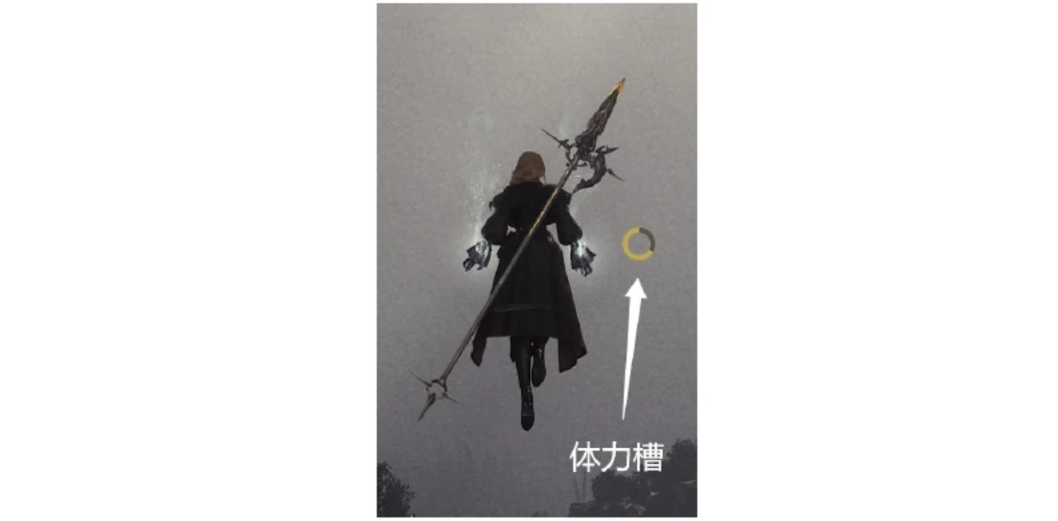 A character in mid-air with the stamina gauge highlighted beside them.